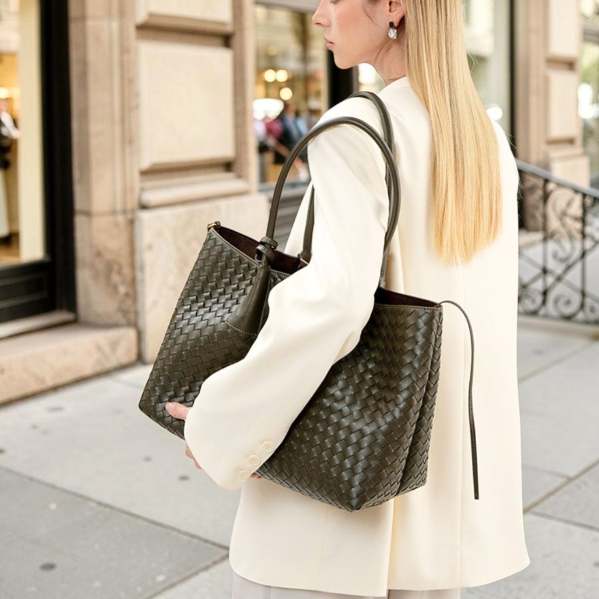 Woven Leather Tote Bag