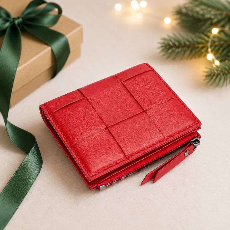 Woven Sheepskin Leather Bifold Wallet