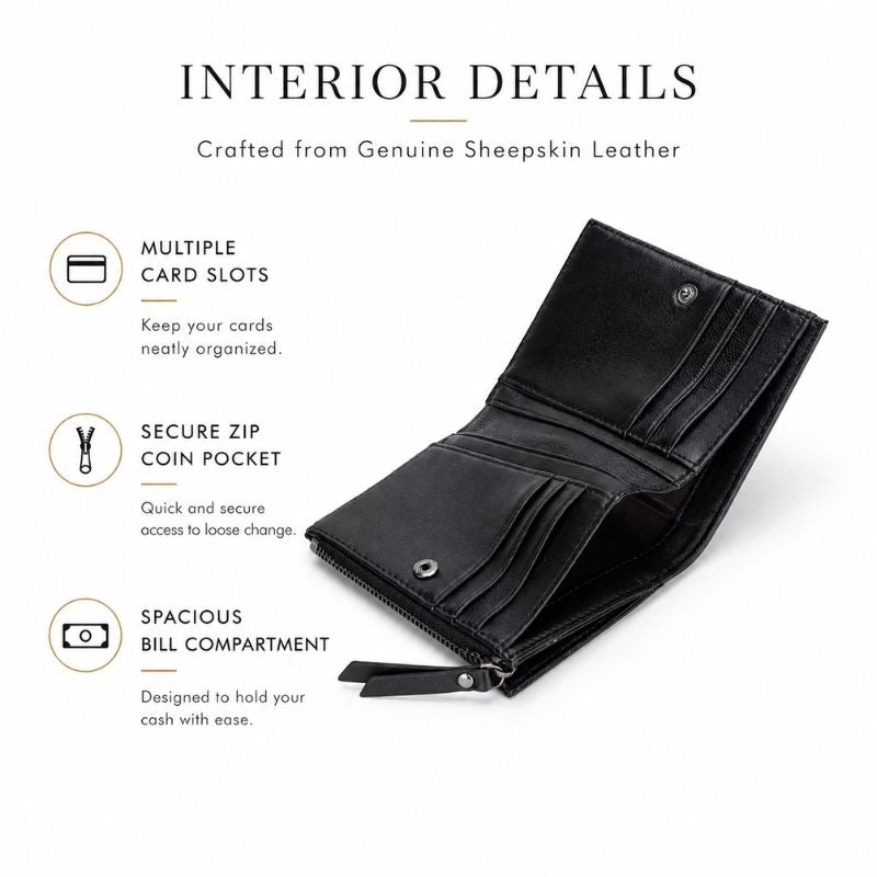 Woven Sheepskin Leather Bifold Wallet